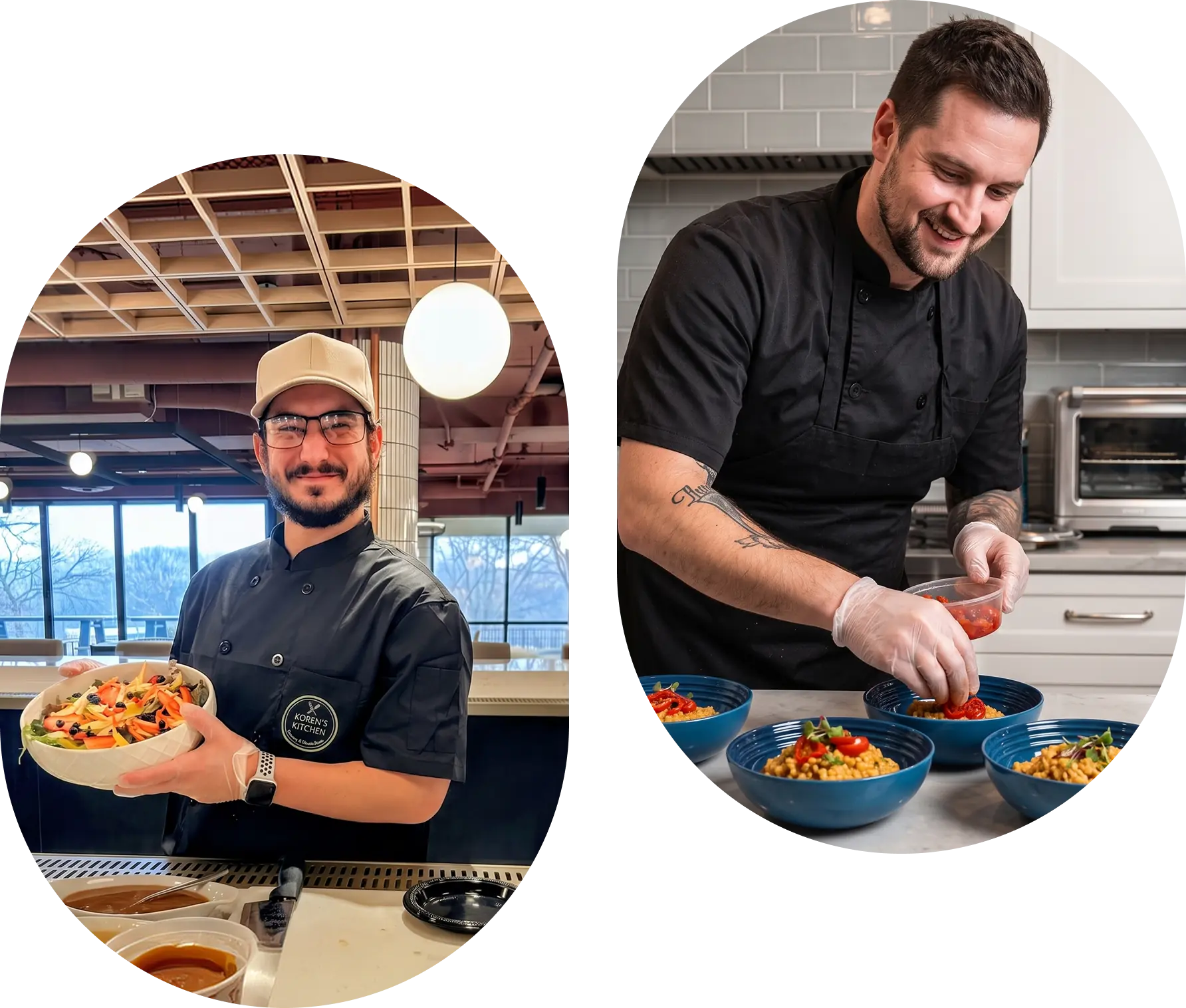 Two Koren's Kitchen chefs preparing and plating food