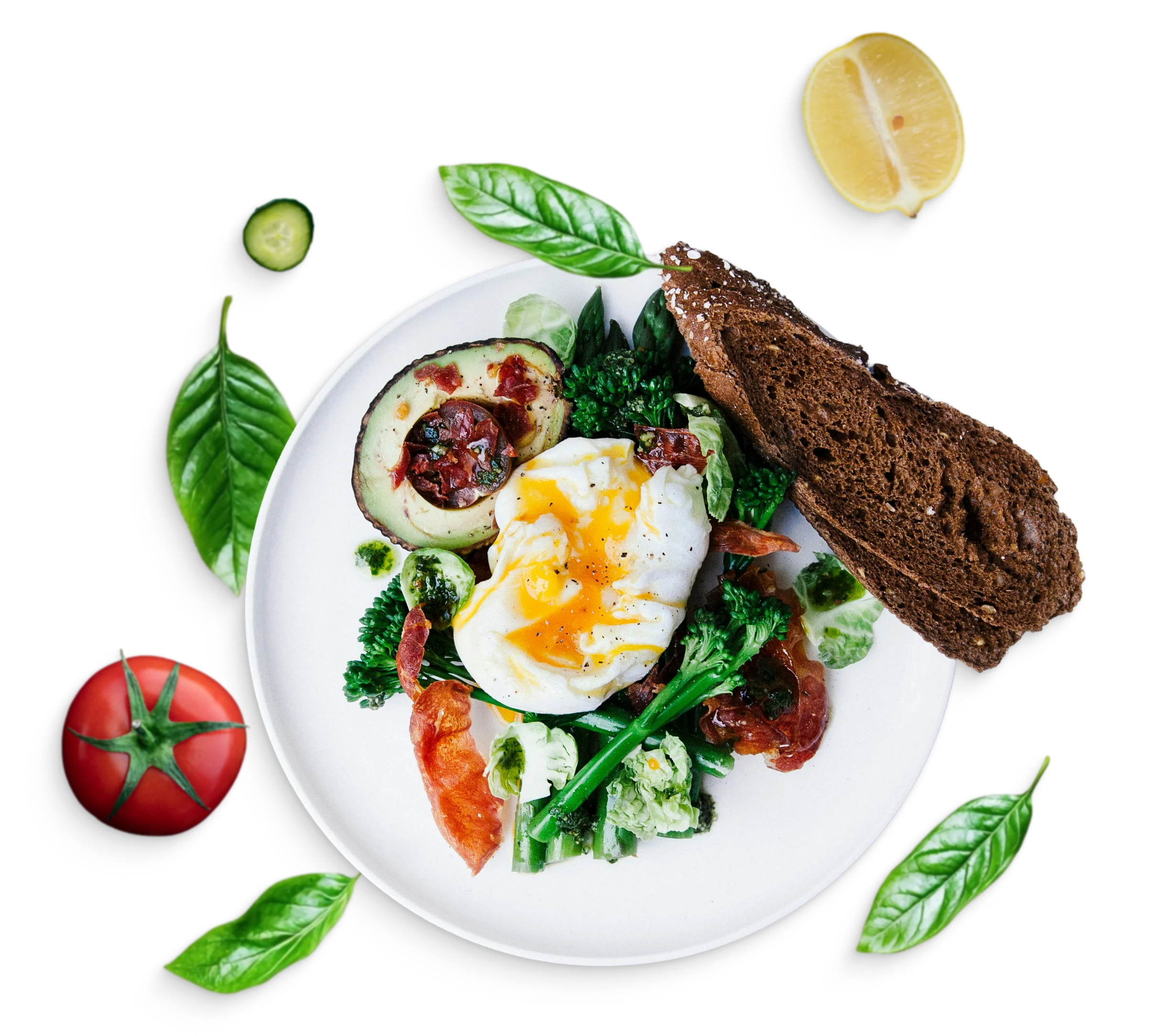 Breakfast plate with avocado and poached egg