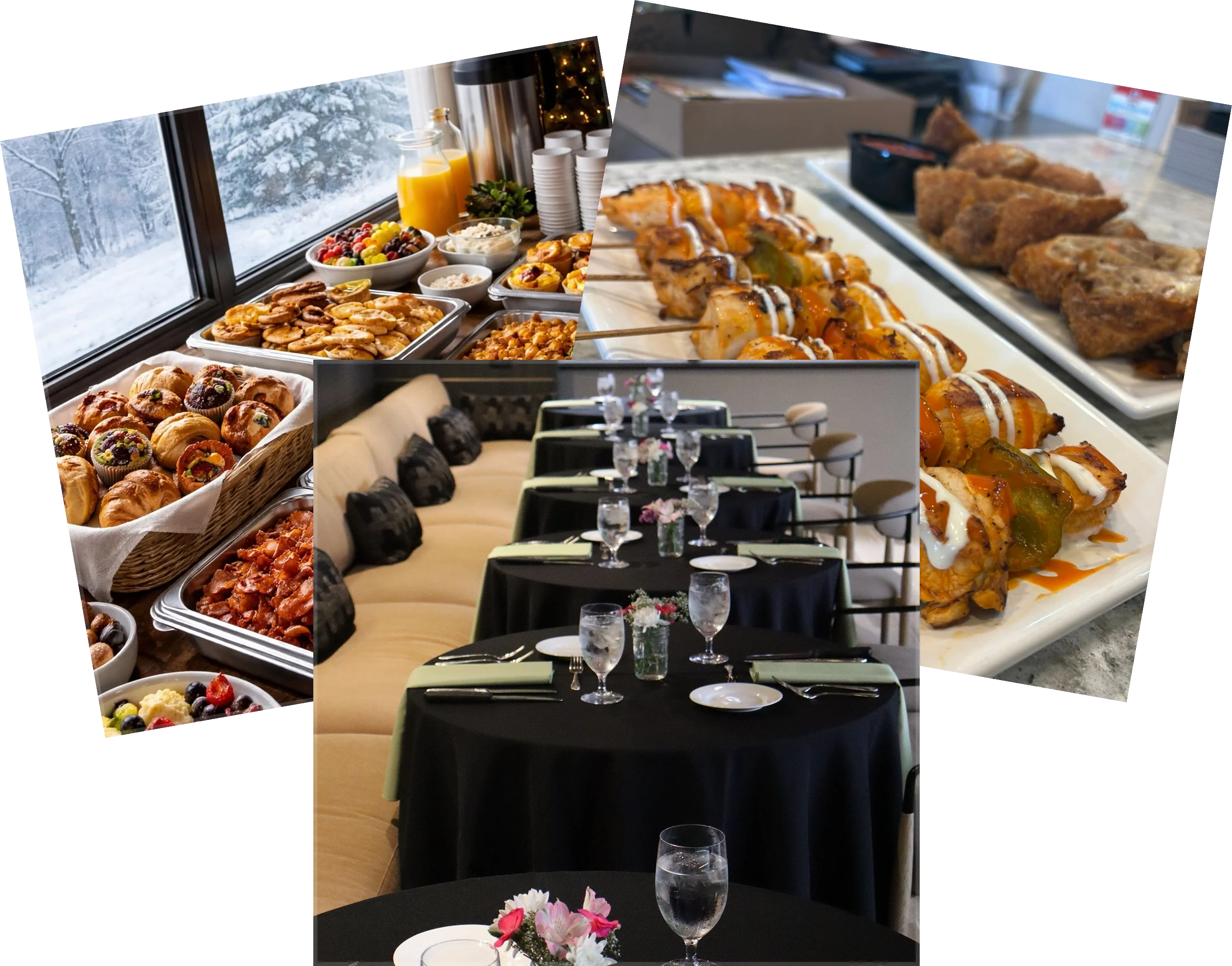 A buffet laid out on a long table in the event space