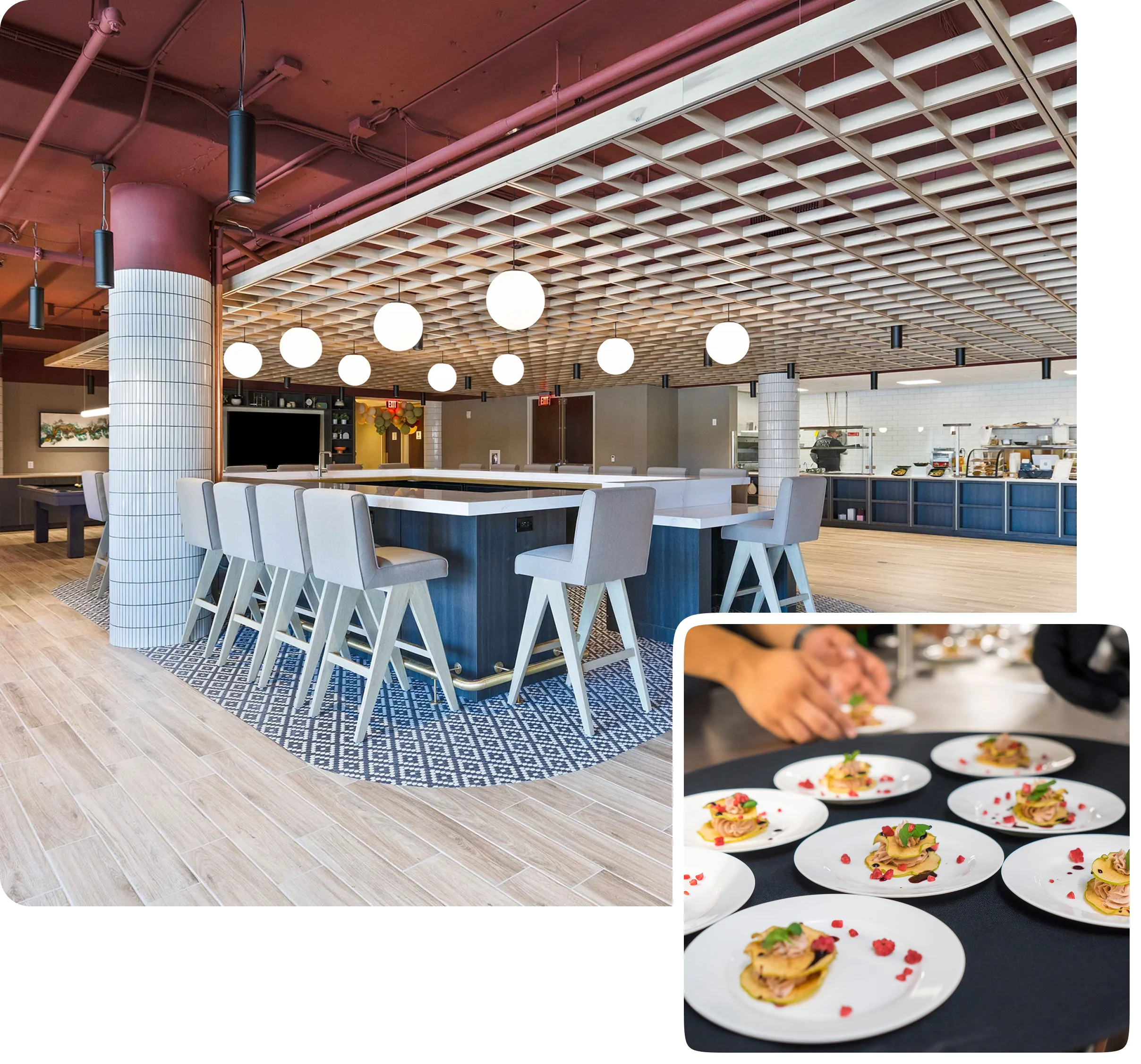 The bar and lounge, with plated canapes being prepared