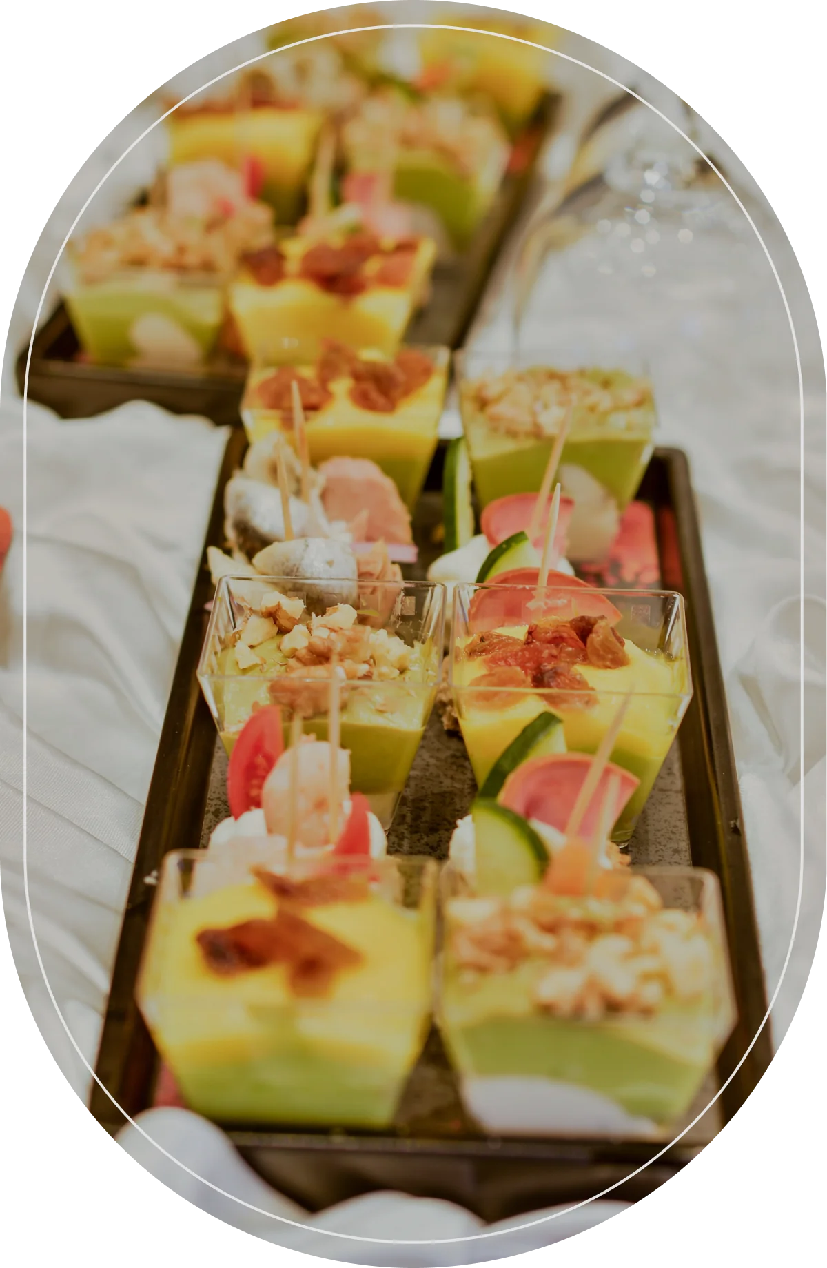 A tray of layered appetiser cups prepared in class