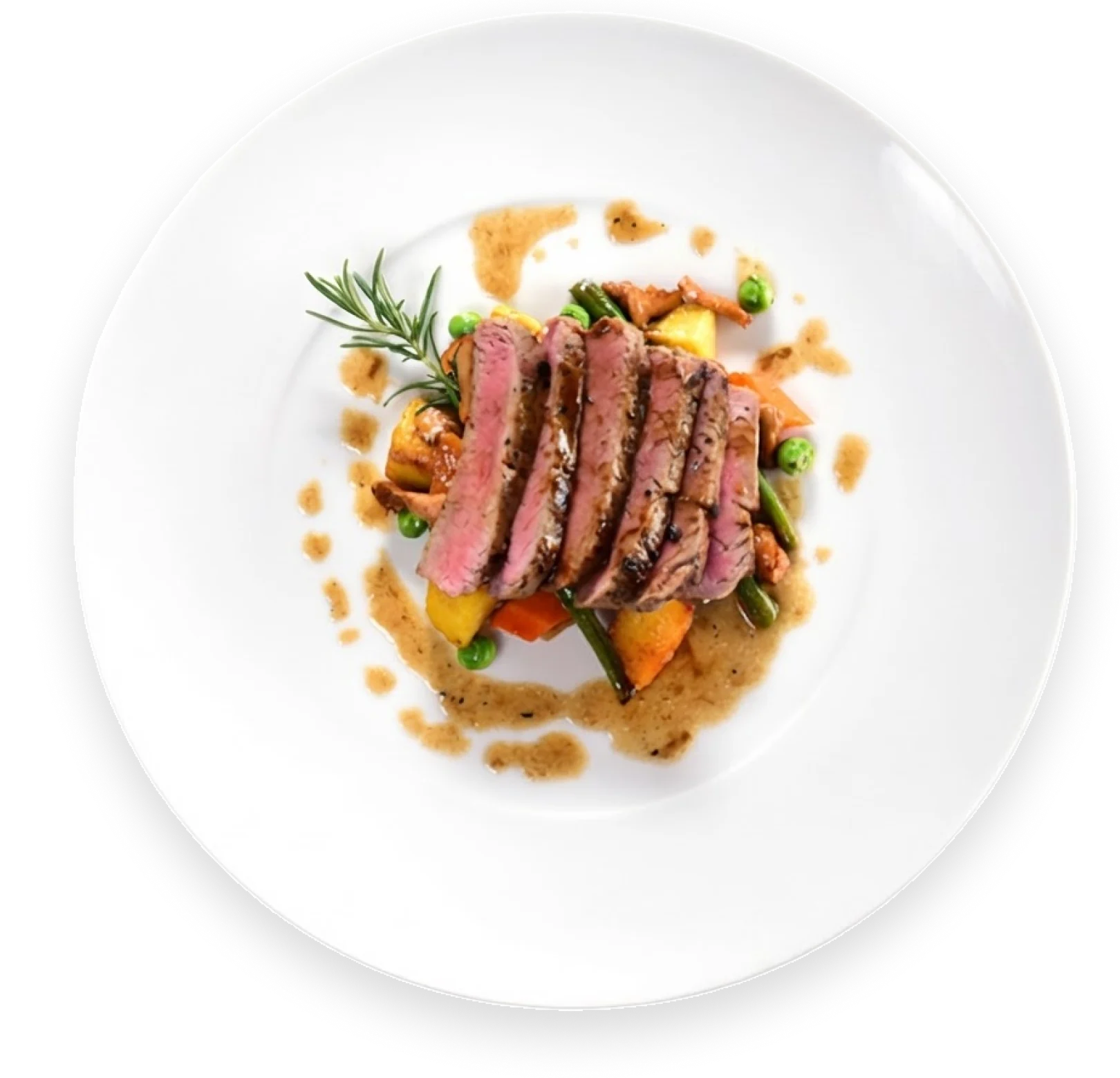 Sliced steak with vegetables