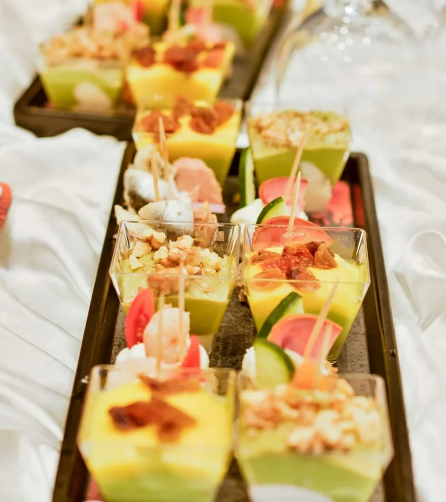 A tray of layered appetiser cups