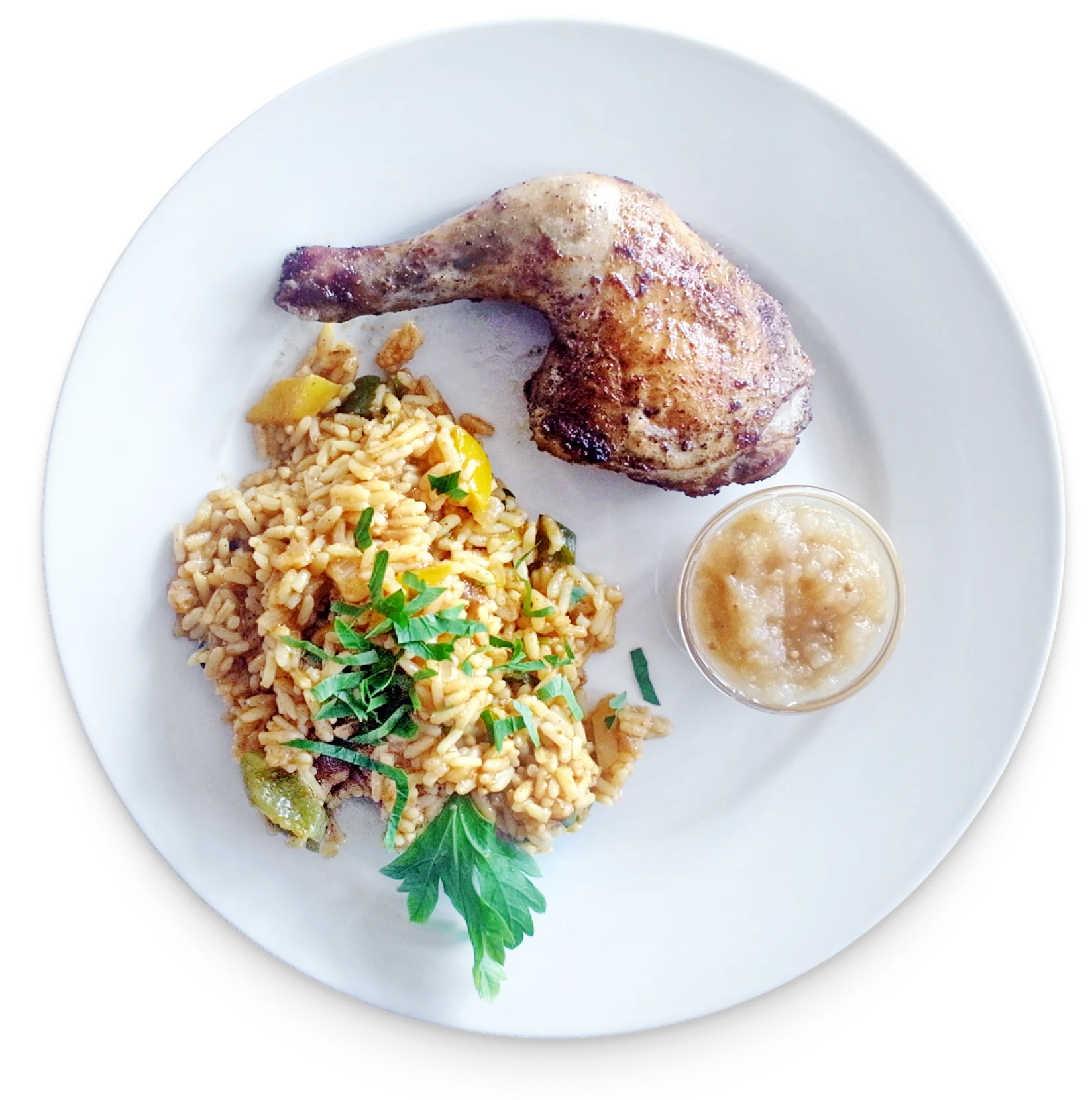 Roast chicken with rice and a dipping sauce